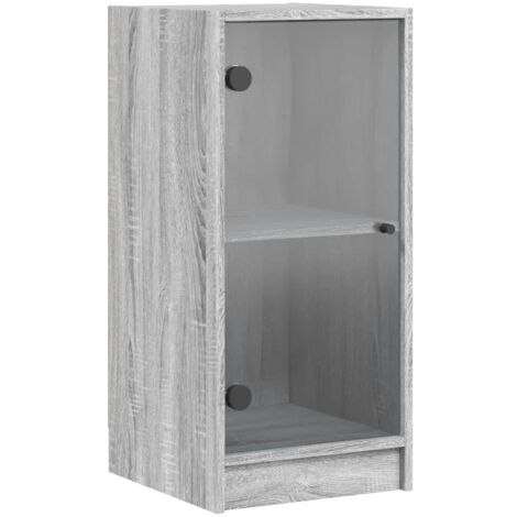 Side Cabinet with Glass Doors Grey Sonoma 35x37x75.5 cm vidaXL
