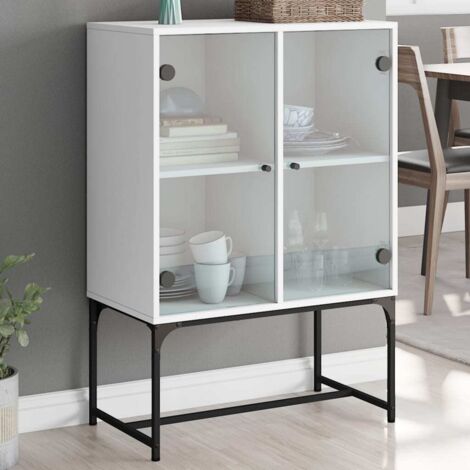 Side Cabinet with Glass Doors White 69x37x100 cm vidaXL