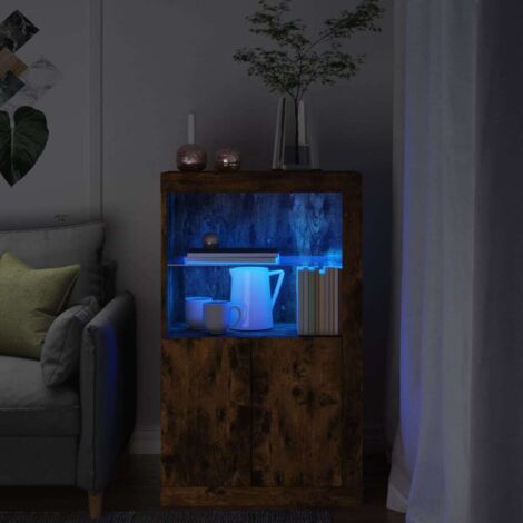 Side Cabinet with LED Lights Smoked Oak Engineered Wood vidaXL