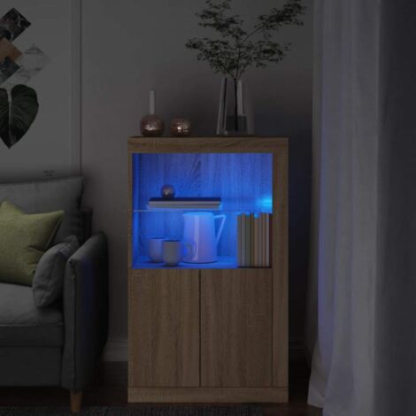 Side Cabinet with LED Lights Sonoma Oak Engineered Wood vidaXL