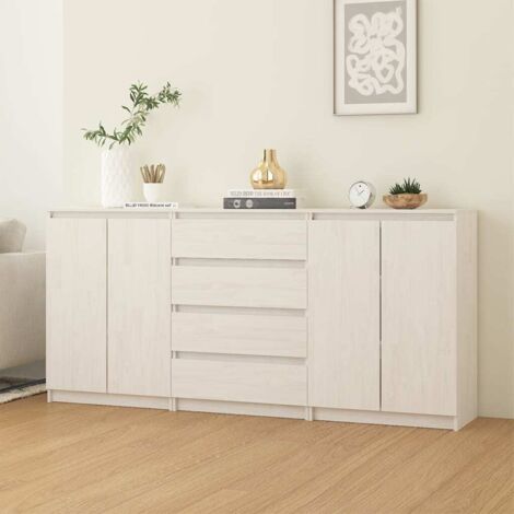 Side Cabinets 3 pcs White Solid Pinewood vidaXL