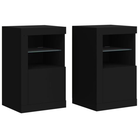 Side Cabinets with LED Lights 2 pcs Black Engineered Wood vidaXL