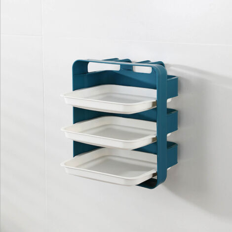 Side Dish Stacking Storage Multilayer Food Sorting Tray Kitchen Multi Function Fruit Vegetable Preparation Plate Wall Mounted 3 Layers Blue