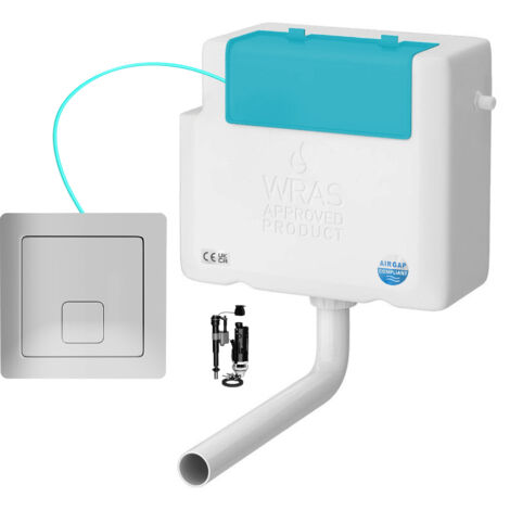 Side Entry Concealed Toilet Cistern WC with Dual Flush Polished Chrome Square Button - Includes WRAS Internals & Pipe