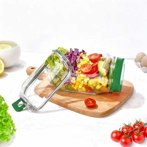 Side-opening salad jar 1000ML leak-proof portable freshness box with lid snack jar suitable for office, fitness, and picnic, green