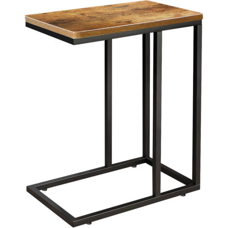 Side Table C Shaped Metal Modern Rustic Top Black Frame Coffee Sofa Bed Snack
