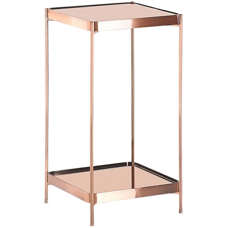 Side Table Square with Shelf Tempered Glass Top Metal Legs Copper Glam 29 x 29 cm Alsea