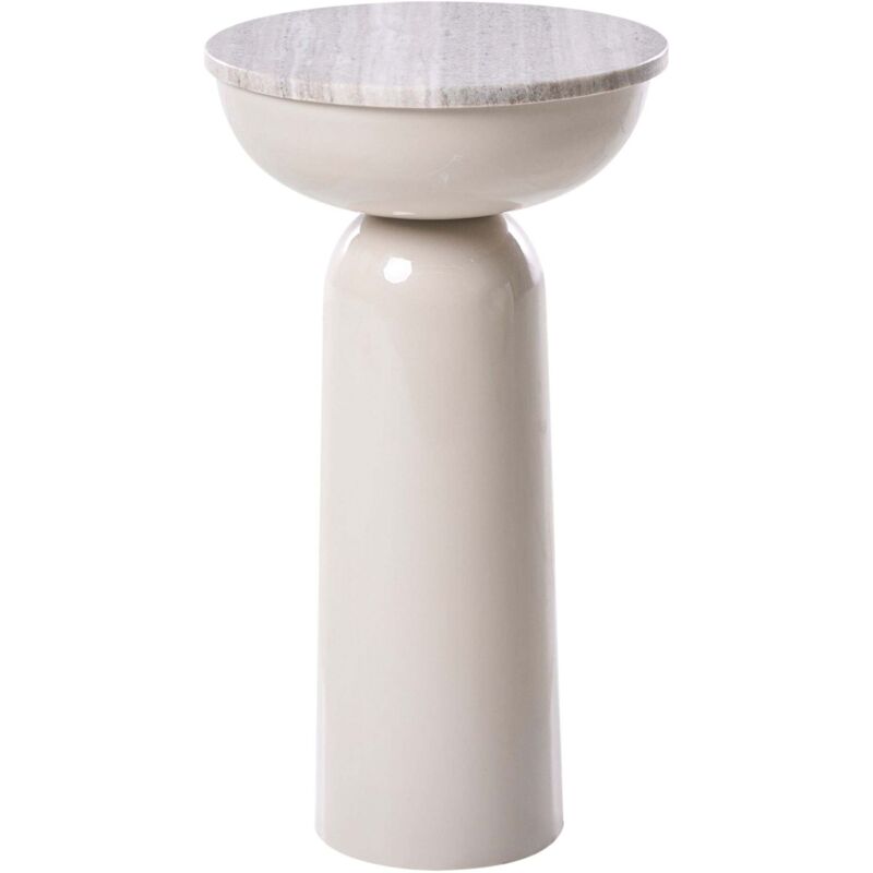 Beliani Side Table Beige Metal Base With A Marble Top Modern Living Room Powder-coated Round Falcon