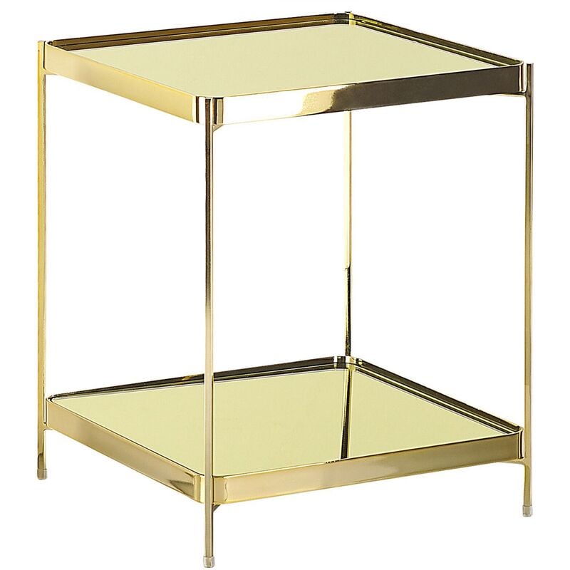 Side Table Square with Shelf Tempered Glass Top Metal Legs Gold Glam 41 x 41 cm Alsea