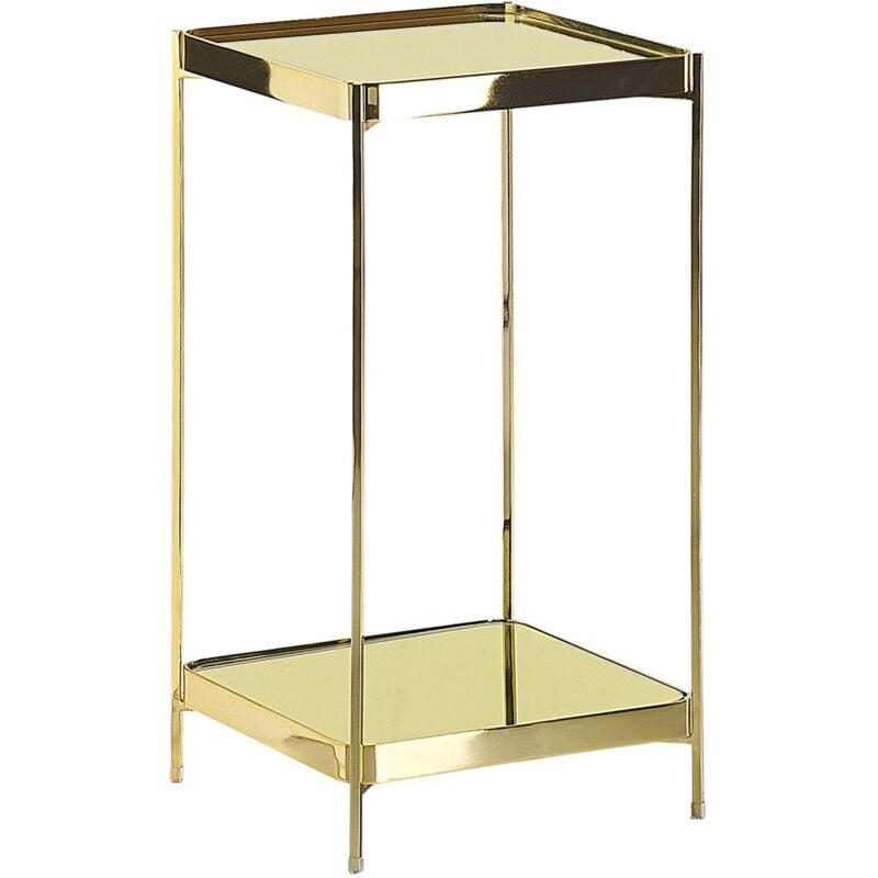 Side Table Square with Shelf Tempered Glass Top Metal Legs Gold Glam 29 x 29 cm Alsea