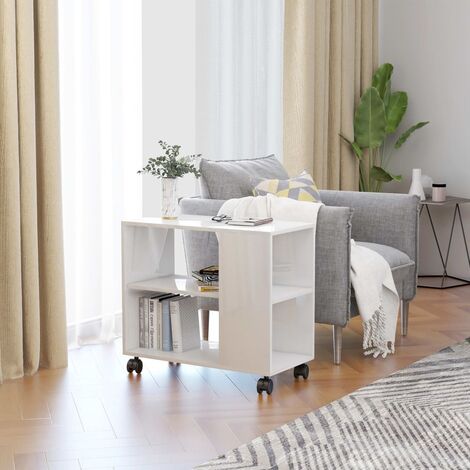 Side Table High Gloss White 70x35x55 cm Chipboard - White