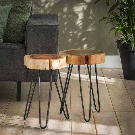 Side Table Log Solid Acacia Wood