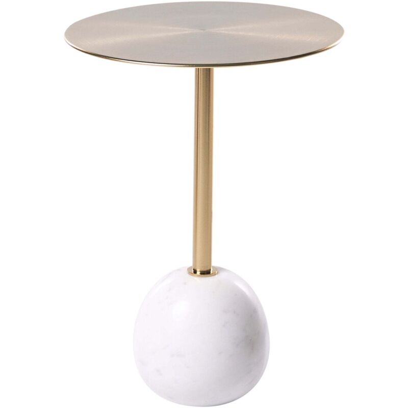 Beliani Side Table White And Gold Metal Top Marble Base Elegant Glam Living Room Round Oahe