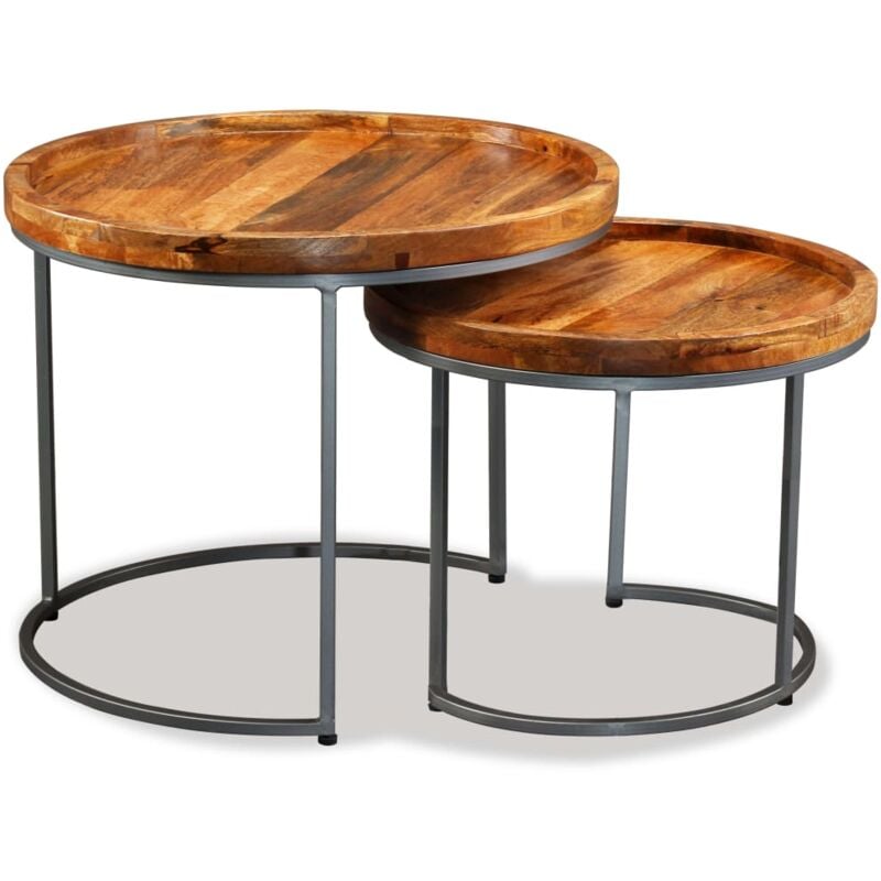 Side Table Set 2 Pieces Solid Mango Wood Vidaxl