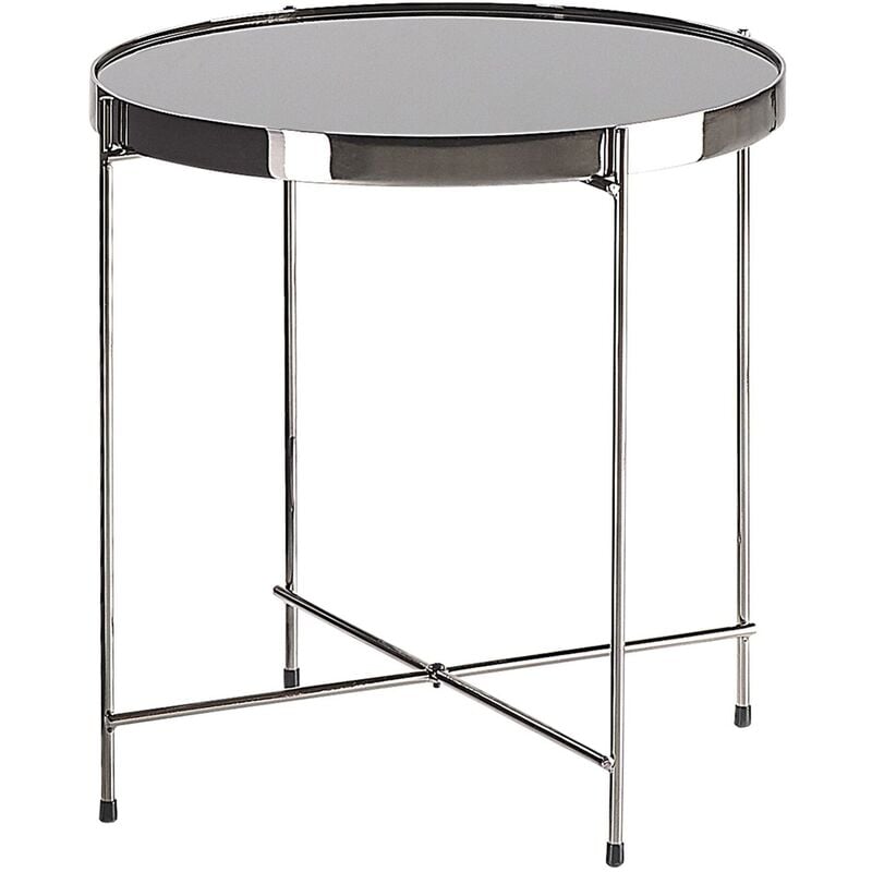 Beliani - Side Table Round Tempered Glass Black Top Silver Metal Legs Glam ø 40 cm Lucea