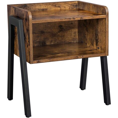 Side Table with Open Compartment Sturdy Metal Frame Easy Assembly Industrial Style