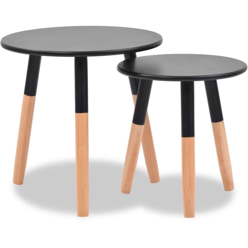 Side Table Set 2 Pieces Solid Pinewood Black Vidaxl