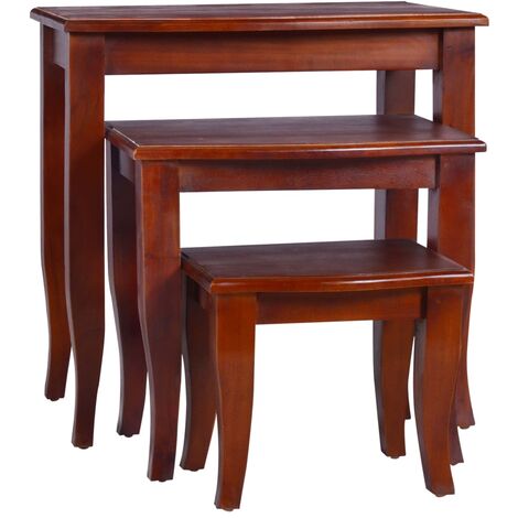 Side Tables 3 pcs Classical Brown Solid Mahogany Wood