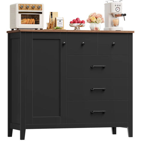 Sideboard 100×94×40 cm buffet cuisine meuble rangement 5 tiroirs 1 porte salon entrée organisation maison noir