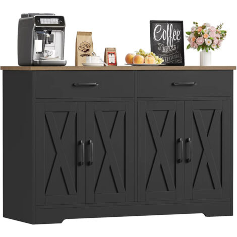 Sideboard 120×81×40 cm armoire de cuisine plan de travail buffet 2 tiroirs 4 portes noir