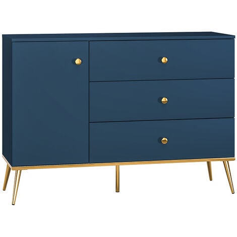 Sideboard, 120cm breit, in dunkelblau mit goldfarbenen Griffen und Füßen MONTPELLIER-131, B/H/T ca. 120/85/40 cm