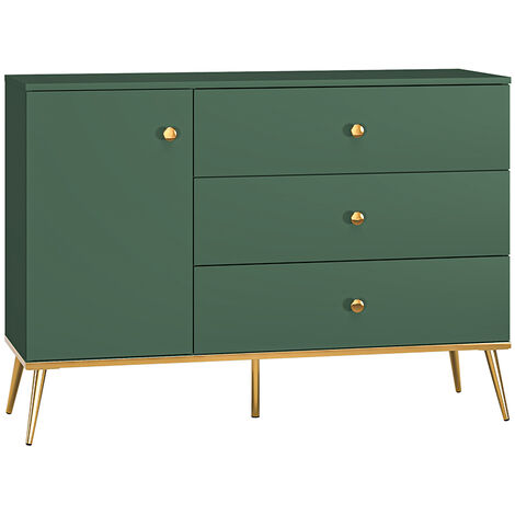 Sideboard, 120cm breit, in grün mit goldfarbenen Griffen und Füßen FASANO-131, B/H/T ca. 120/85/40 cm