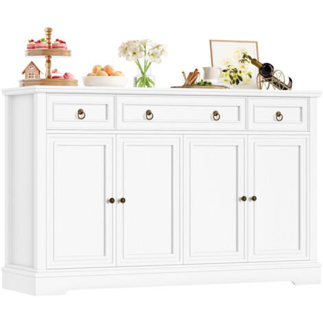 Sideboard 134×40×87 cm armoire de cuisine buffet 3 tiroirs 4 portes meuble salon cuisine blanc