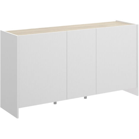 Sideboard 138 cm mattweiß und natürliches helles Mokka mit drei Türen - Trani