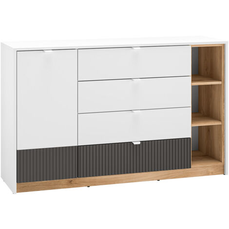 Sideboard 138cm, weiß mit Eiche und graphit, TIMARU-131