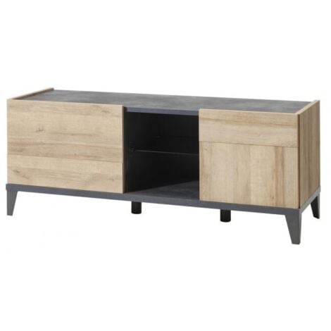 Sideboard 140 cm Eiche und Grau mit Klapptür und offenem Fach mit Glasablage - Viareggio