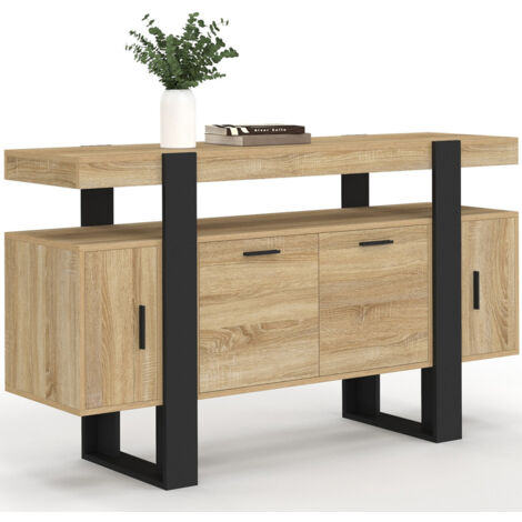 Sideboard 140 cm PHOENIX 4 Türen aus Holz und Schwarz