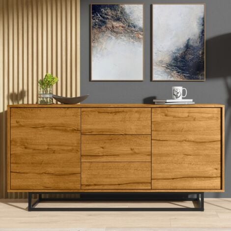 OLIVIA FURNITURE Sideboard 140cm Loft Retro Vintage Contemporary Oak TV Unit