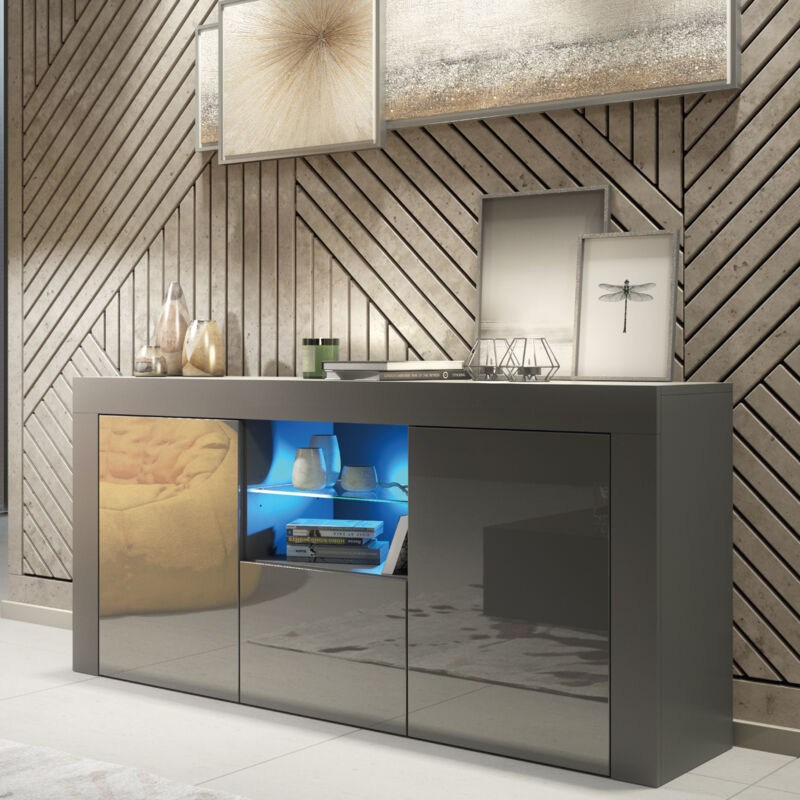 Creative Furniture - Aurora Sideboard - Dark Grey With Gloss Doors & Led - 145cm