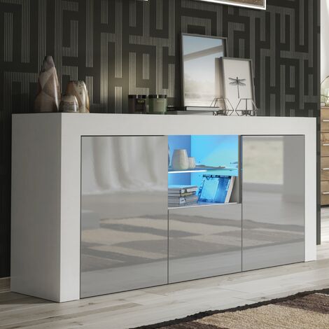 Sideboard 145cm White Modern Stand Grey Gloss Doors Creative Furniture