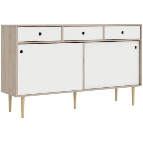 Sideboard 147x40 cm mattweiß und helle Eiche - Siena