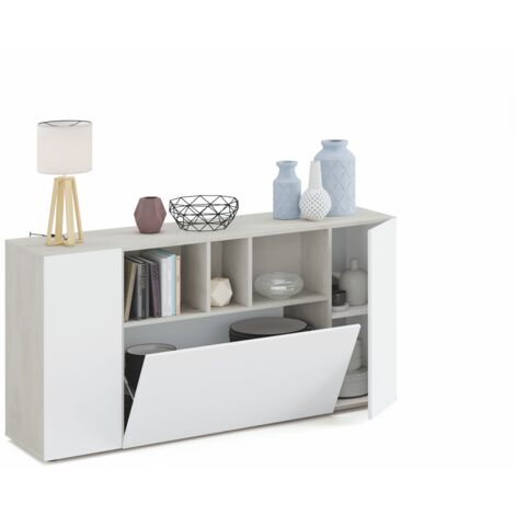Sideboard 150x41x76 cm mattweiß und Betonoptik mit 3 Türen – Empoli
