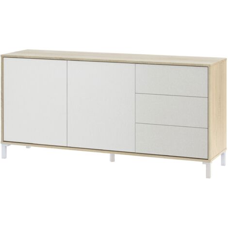Sideboard 154x41x74 cm mattweiß und kanadische Eiche – Mineo