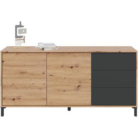 Sideboard 154x41x74 cm nordische Eiche und anthrazitgrau – Mineo