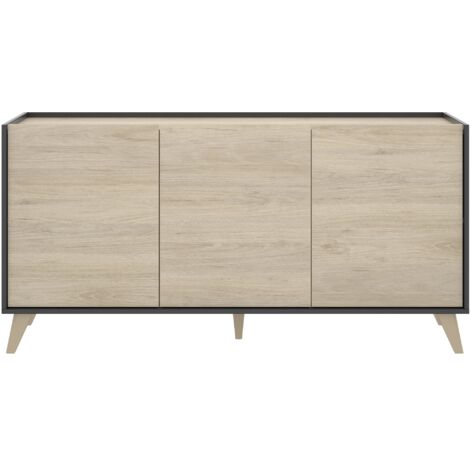 Sideboard 155 cm Graphit und Natureiche mit drei Türen - Corato