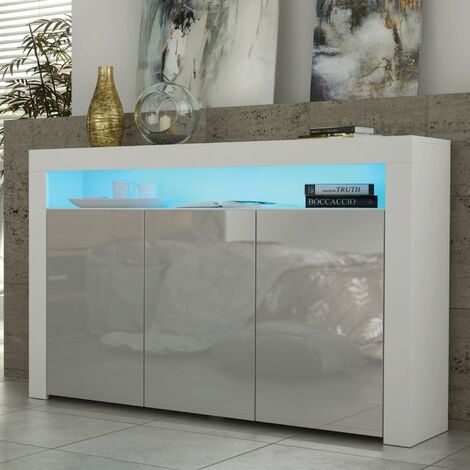 Sideboard 155cm White Modern Stand Grey Gloss Doors Creative Furniture