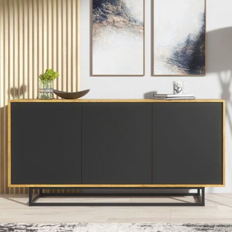 OLIVIA FURNITURE Sideboard 160cm Loft Retro Vintage Oak & Black Contemporary TV Unit