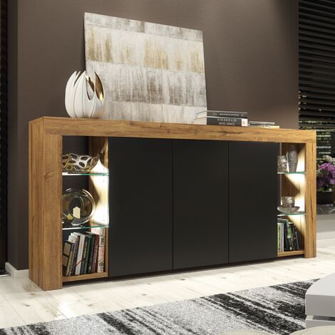 Sideboard 164 cm Oak TV Unit Modern Stand Black Matte Doors Creative Furniture