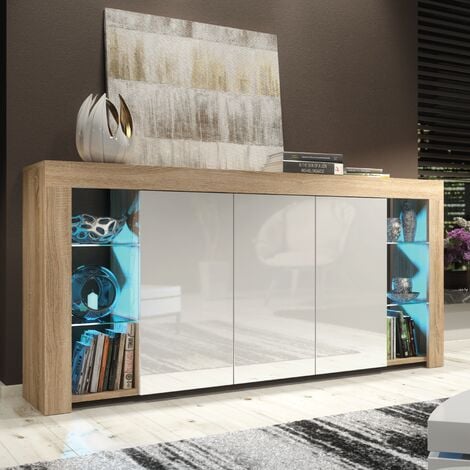 Sideboard 164 cm Oak TV Unit Modern Stand White Gloss Doors Creative Furniture