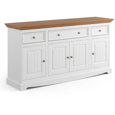 Sideboard 167cm, Massivholz in weiß mit Eiche Optik BORMIO-163