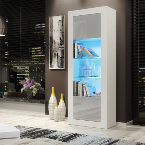 OLIVIA FURNITURE Sideboard 170cm White Display Cabinet Modern Stand Grey Gloss Doors