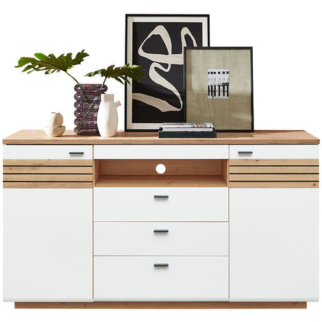 Sideboard 175cm breit, weiß mit Eiche, FALLON-55