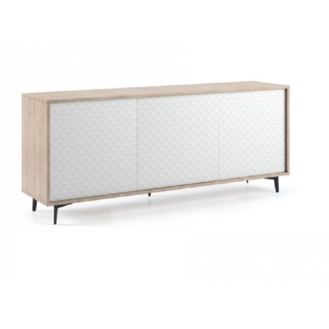 Sideboard 184 cm Eiche und Mattweiß mit 3 Türen - Fasano