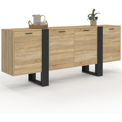 Sideboard 200 cm PHOENIX XXL 4 Türen aus Holz und Schwarz