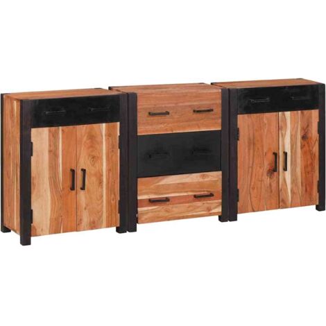 Sideboard 3 pcs Brown 165 x 30 x 75 cm Solid Acacia wood vidaXL