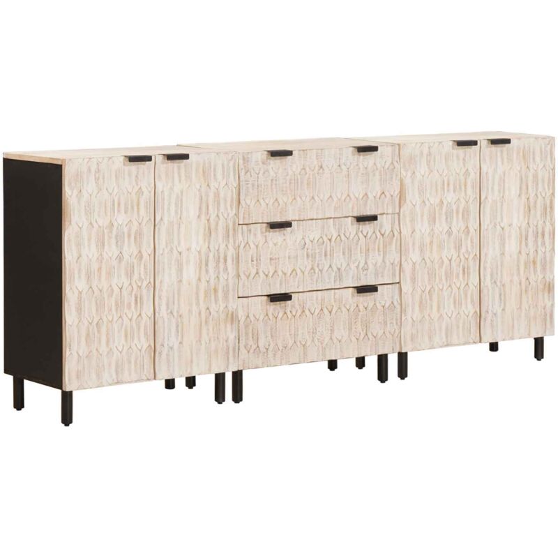 Sideboard 3 Pcs White Wash Finish 180 X 33 X 75 Cm Vidaxl